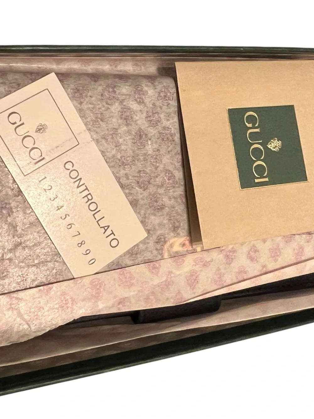 Gucci Vintage Navy Leather Continental Wallet Gold GG + Box & COA